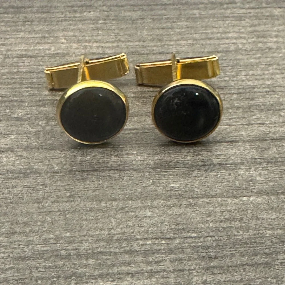 Unbranded Cufflinks Mens OS Gold Black Excellent Vintage Oval Stone Toggle Back